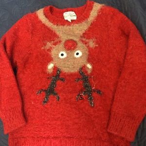 100% Poof Girl Christmas Red Reindeer Sweater